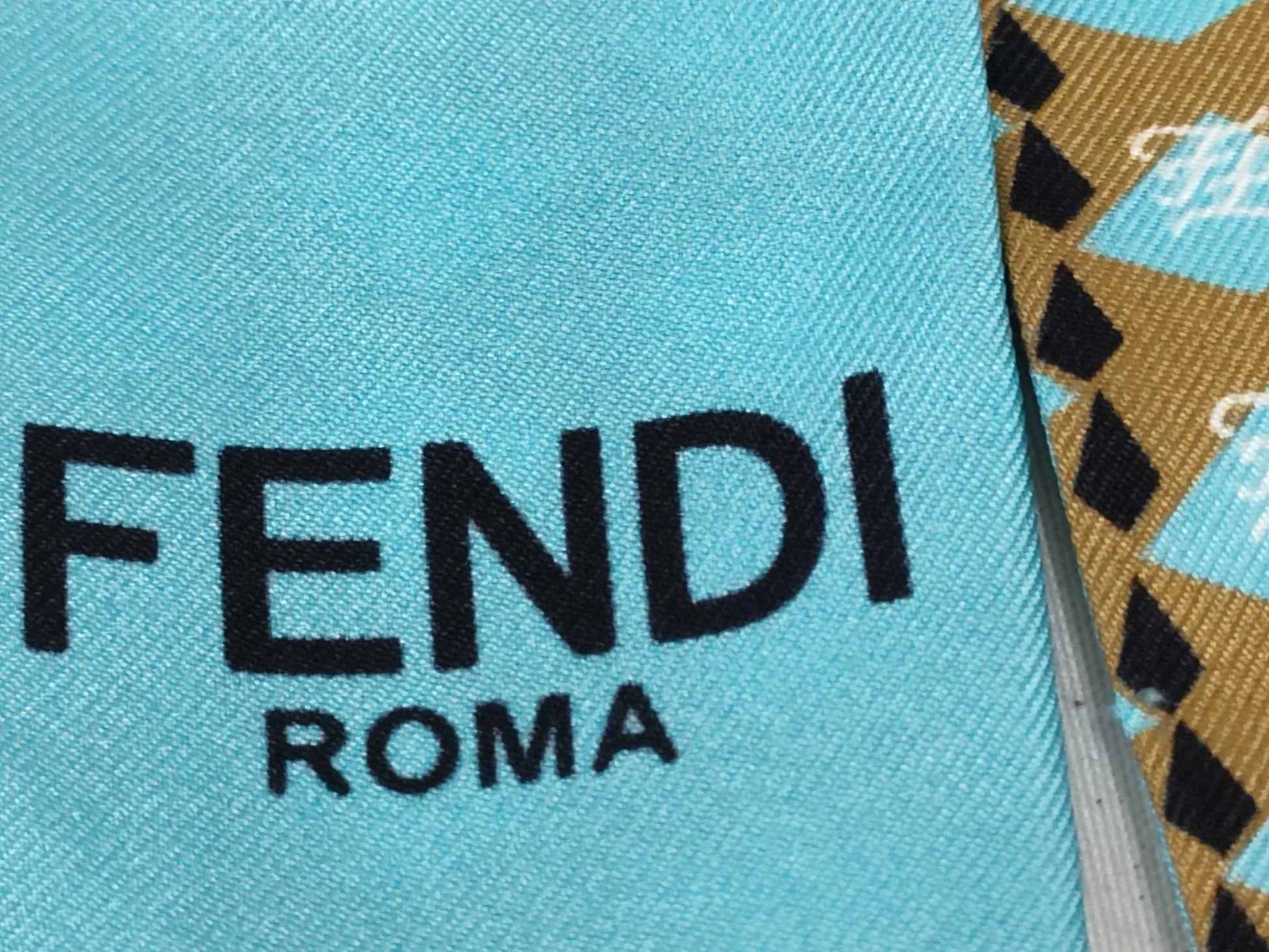 FENDI Fendi Silk Twilly Scarf Light Blue x Brown Other Accessories