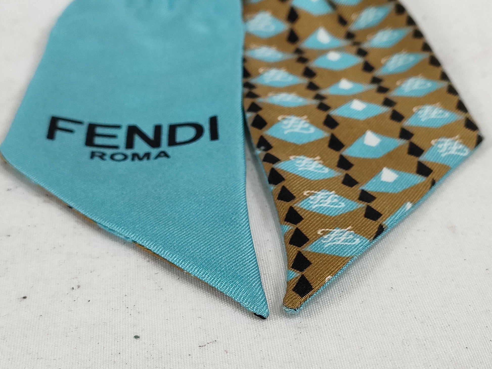 FENDI Fendi Silk Twilly Scarf Light Blue x Brown Other Accessories