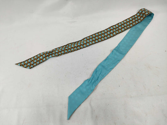 FENDI Fendi Silk Twilly Scarf Light Blue x Brown Other Accessories