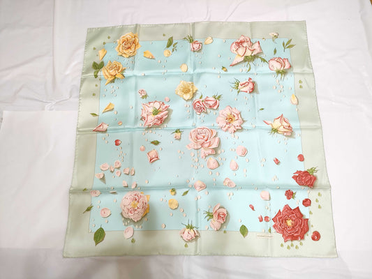 HERMES Carre Hermes Carre 90 Rose Drops Silk Scarf Light Blue Scarf