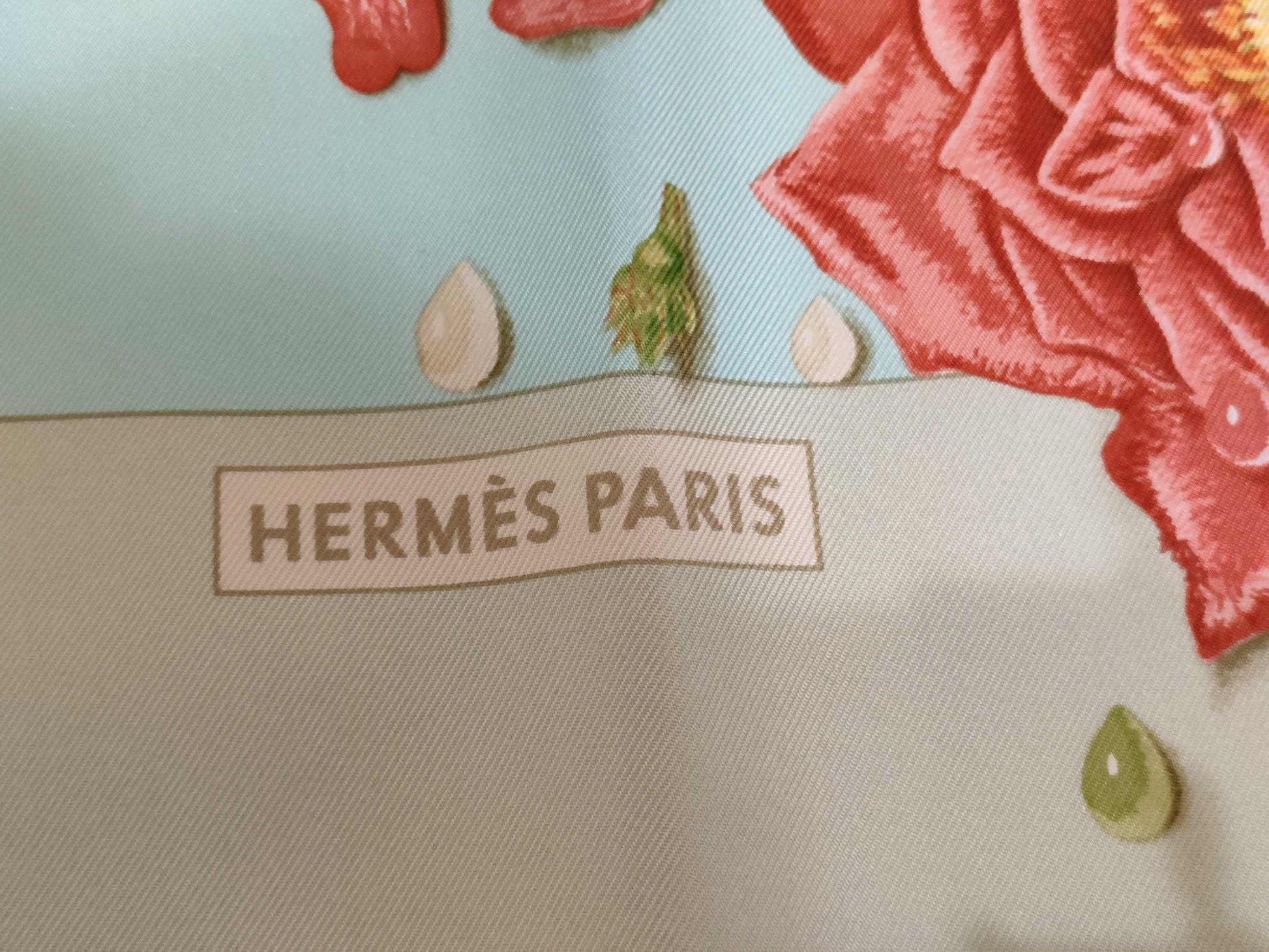 HERMES Carre Hermes Carre 90 Rose Drops Silk Scarf Light Blue Scarf