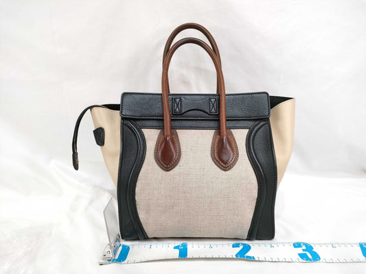 CELINE Leather x Canvas Handbag Brown Handbag