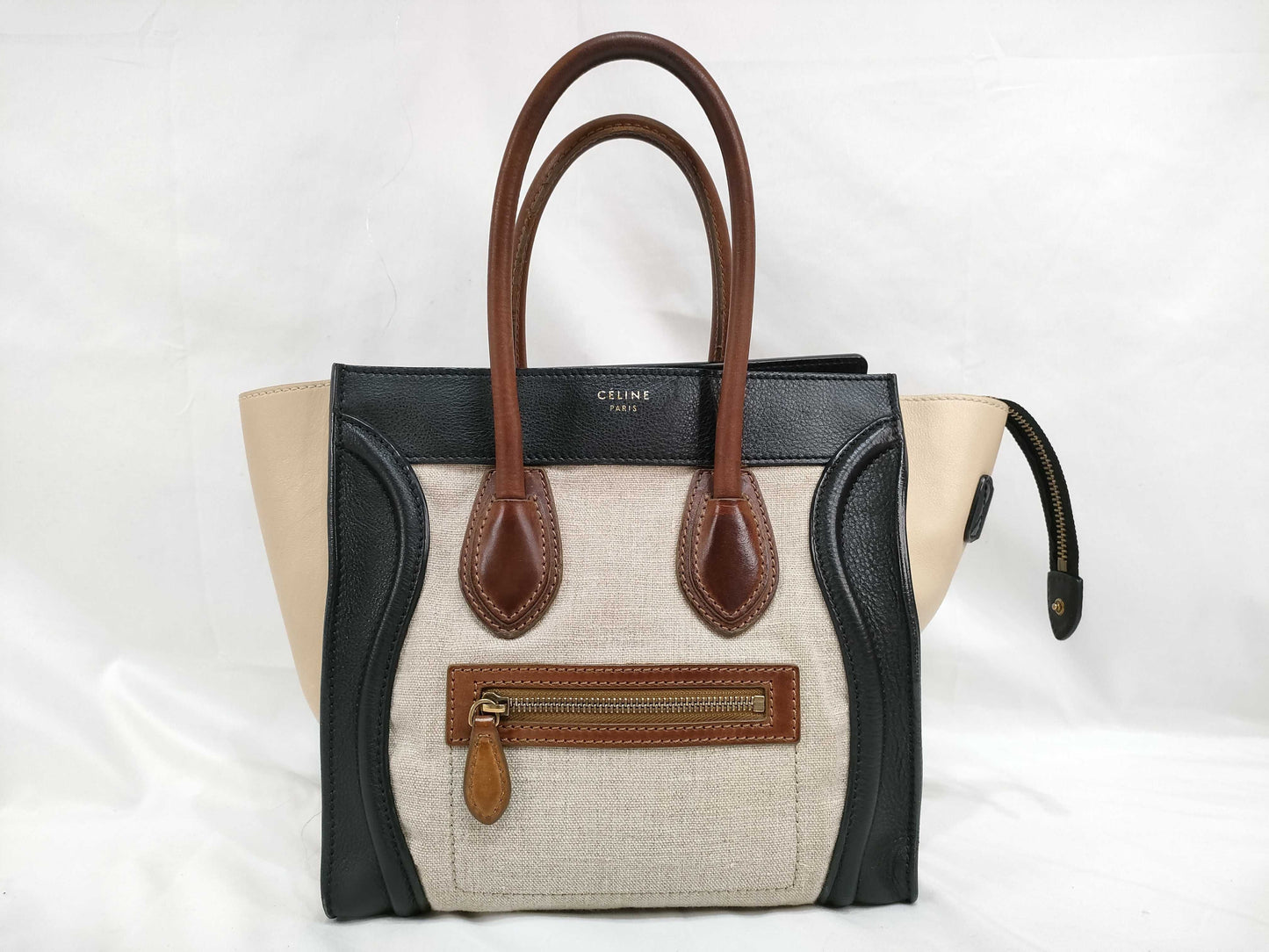 CELINE Leather x Canvas Handbag Brown Handbag