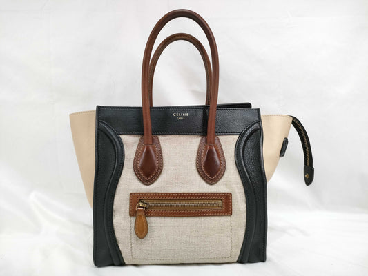 CELINE Leather x Canvas Handbag Brown Handbag