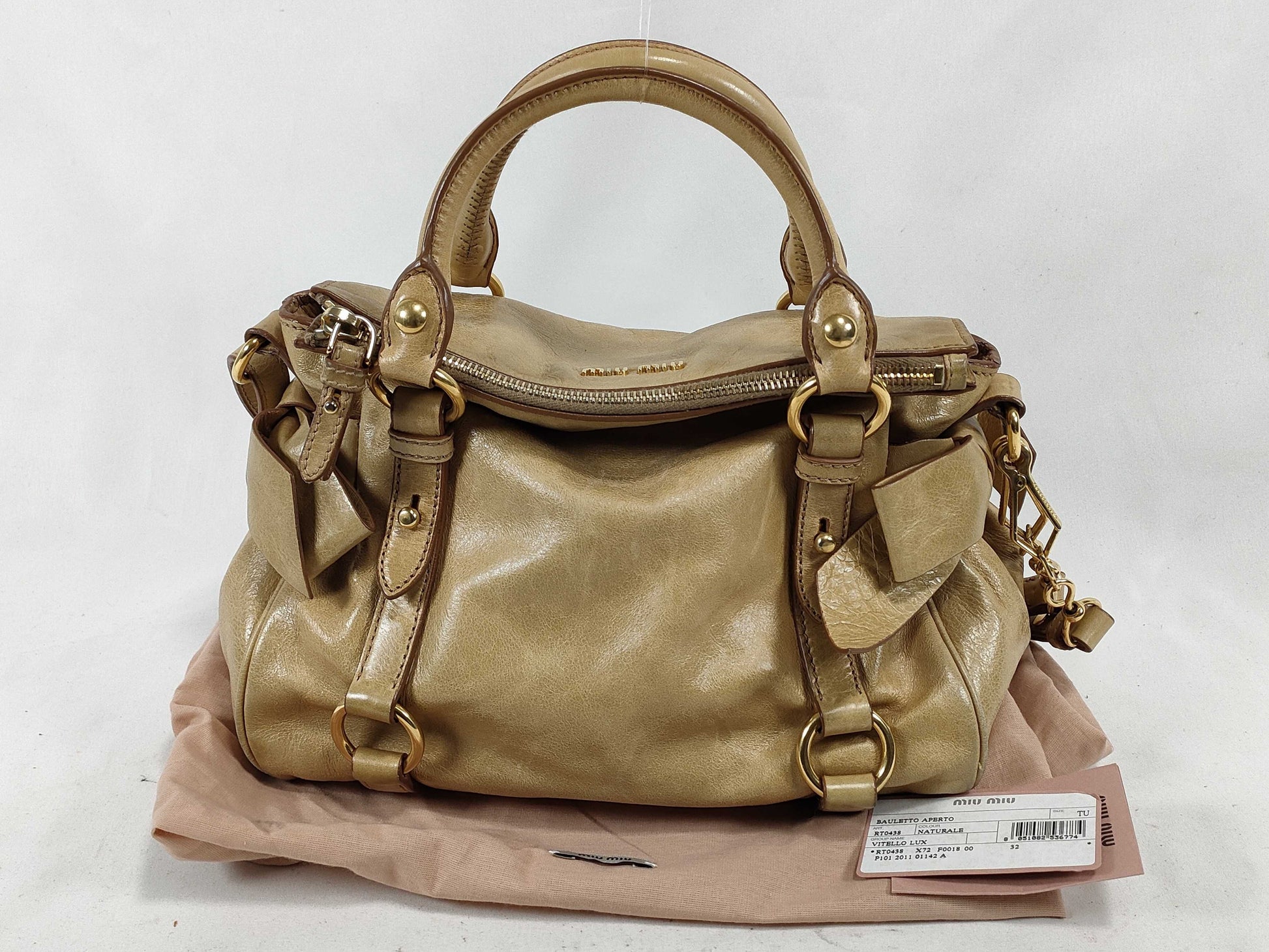 miu miu miu leather 2way handbag mustard handbag