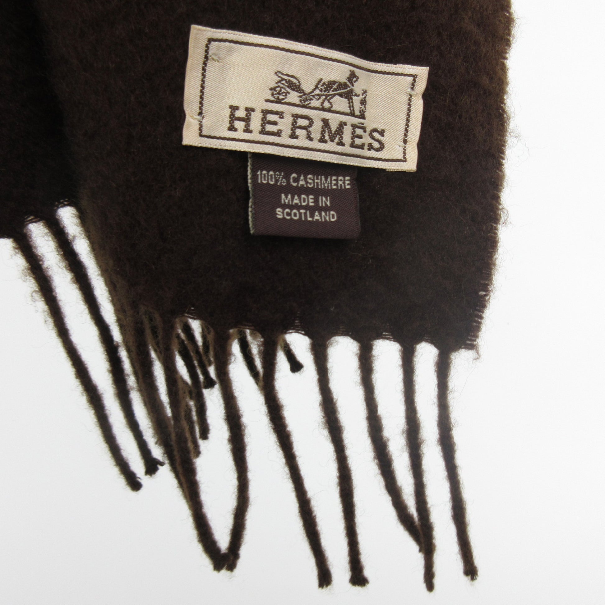 HERMES 100% Cashmere Logo Embroidery Brown Brown 150cmx40cm Muffler