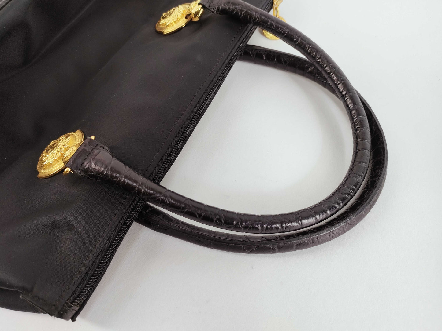 VERSACE Medusa Hardware Croco Embossed x Nylon Handbag Handbag