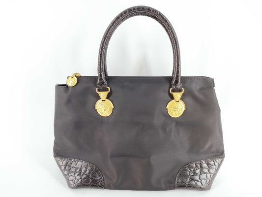 VERSACE Medusa Hardware Croco Embossed x Nylon Handbag Handbag