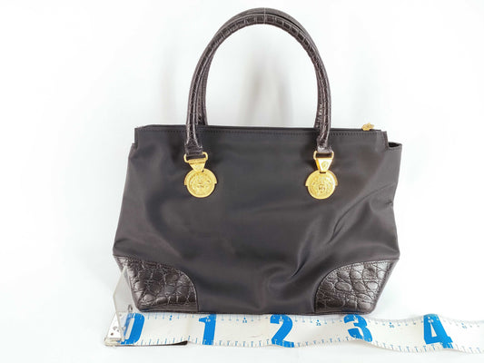 VERSACE Medusa Hardware Croco Embossed x Nylon Handbag Handbag