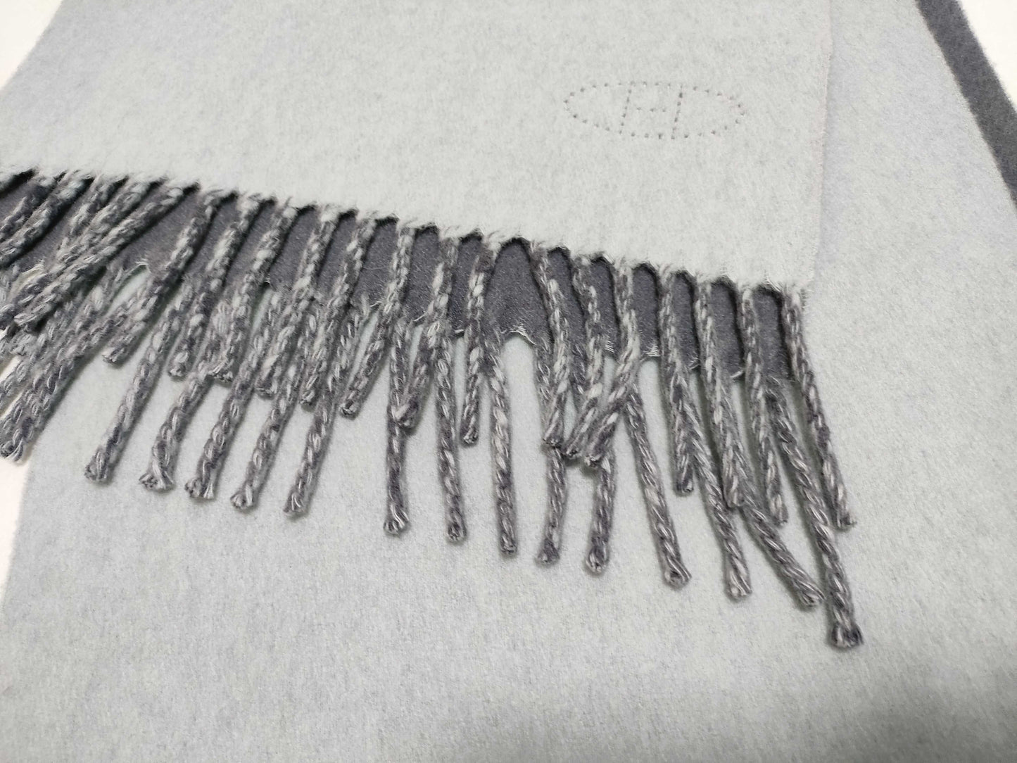 HERMES Muffler 100% Cashmere Evelyn Logo Muffler