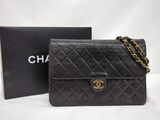 CHANEL Lambskin Pushlock Chain Shoulder Shoulder Bag