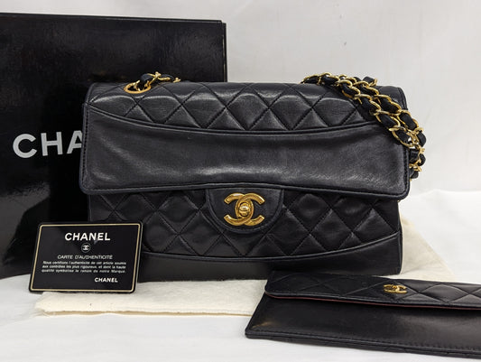 CHANEL Lambskin Matlasse Shoulder Bag with Pouch