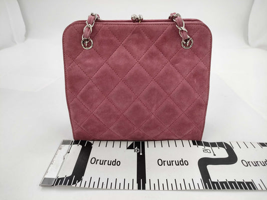 CHANEL Matelasse Chain Handbag Suede Clasp Purse Handbag