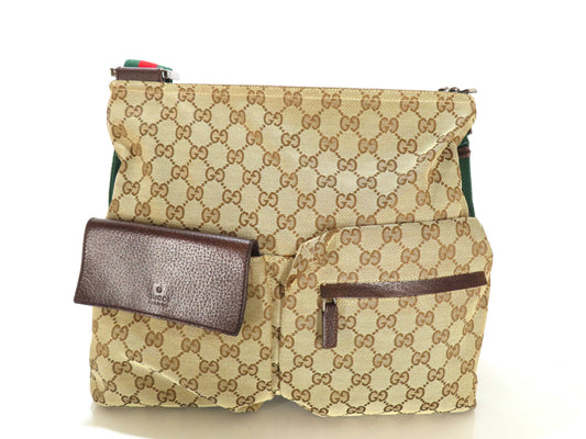 GUCCI GG Canvas Gucci Tote Bag Handle Sherry Line GG Canvas Front 3 Pockets Shoulder Bag