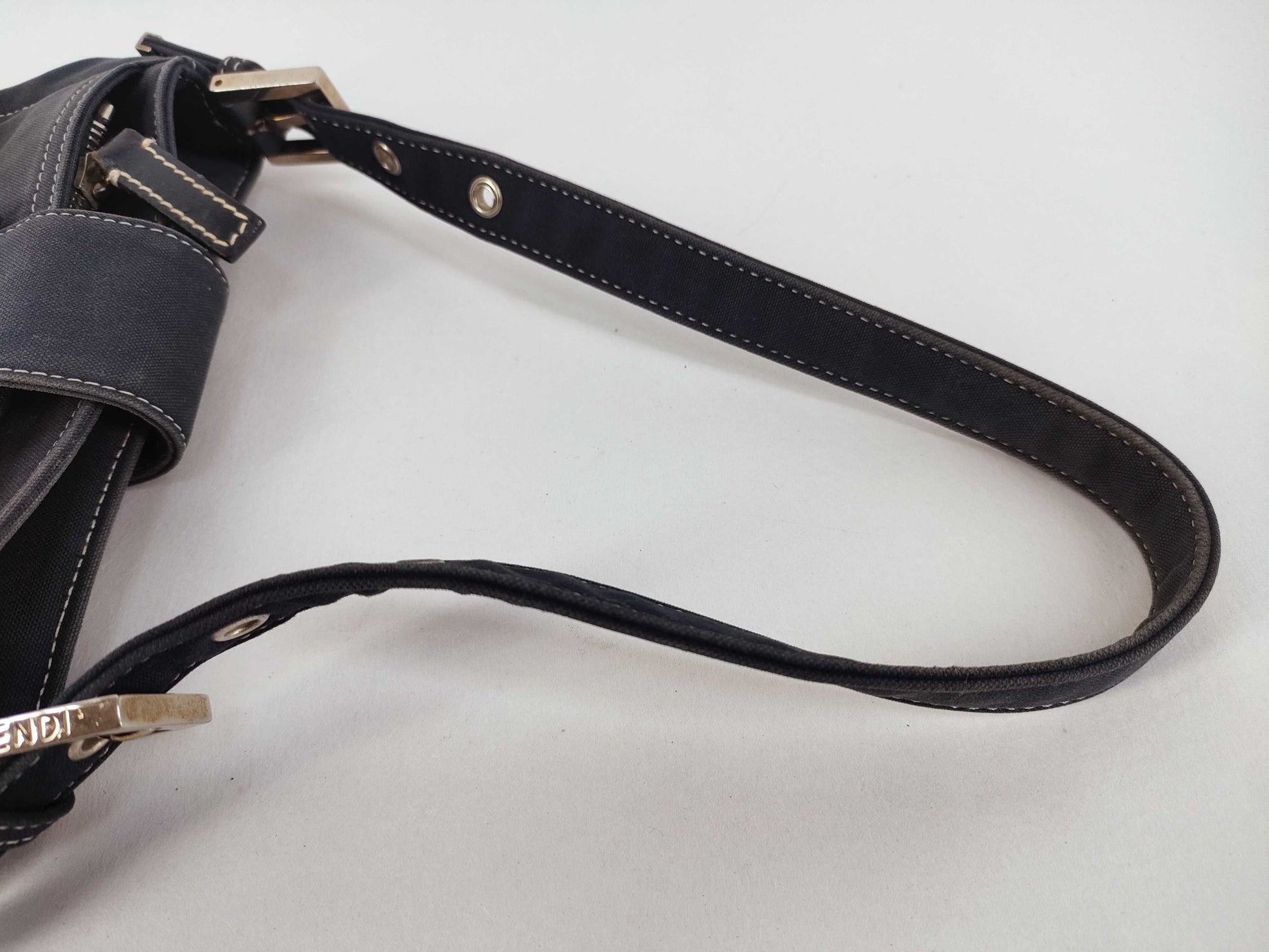 FENDI Canvas Baguette Blue Shoulder Bag