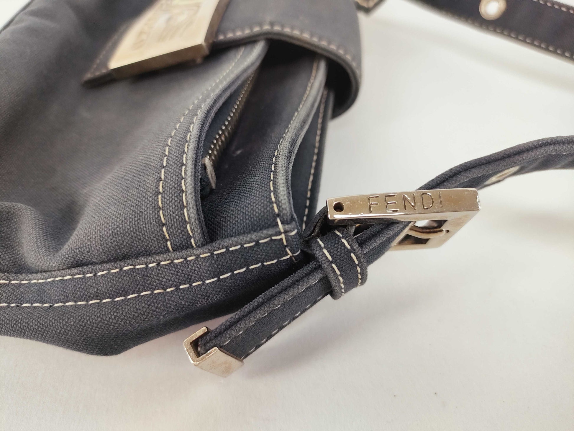 FENDI Canvas Baguette Blue Shoulder Bag