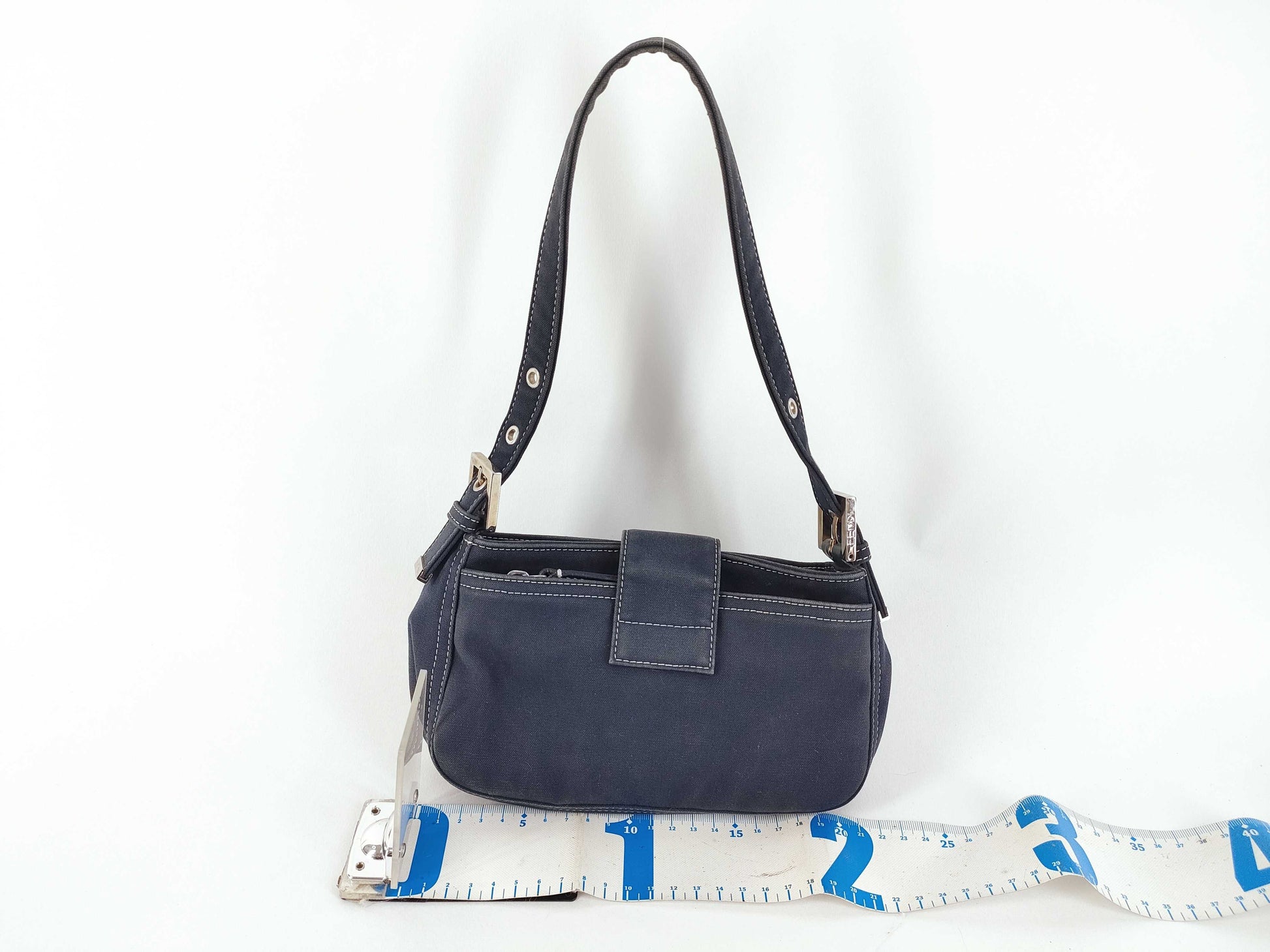 FENDI Canvas Baguette Blue Shoulder Bag