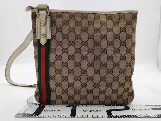 GUCCI 144388 GG Canvas Sherry Line Shoulder Bag with Charm