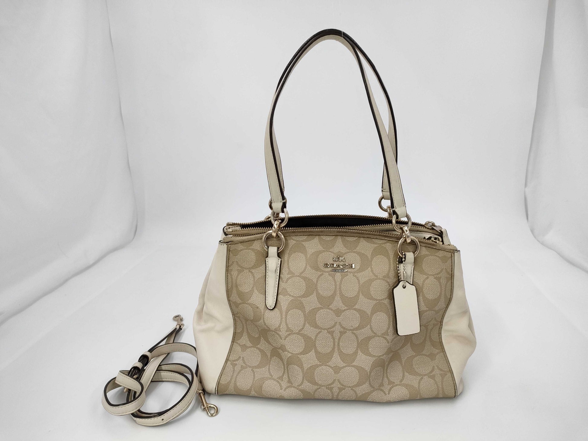 COACH Signature White Leather Ivory Shoulder Bag