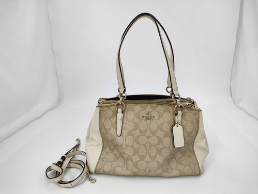 COACH Signature White Leather Ivory Shoulder Bag