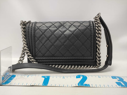 CHANEL Boy Chanel Matelasse Lambskin Chain Shoulder Bag in Black