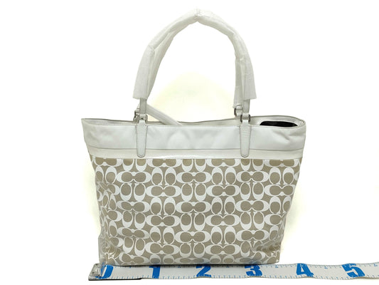 COACH Signature 29423 Tote Bag Canvas/Patent Leather Beige/White Tote Bag