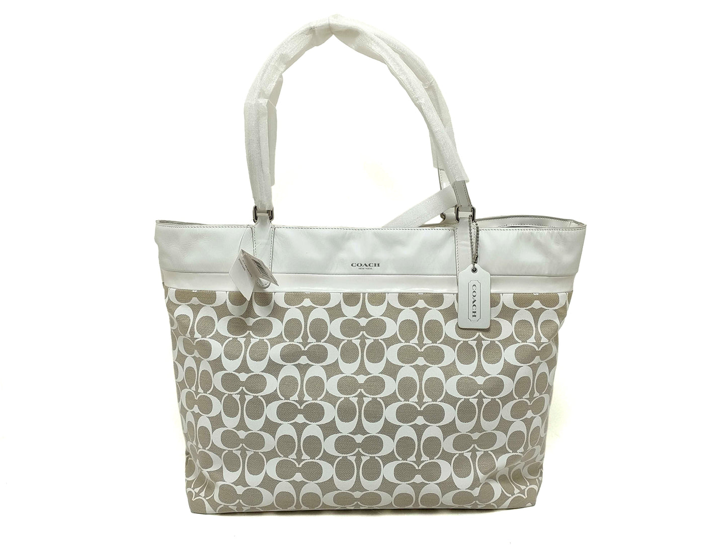 COACH Signature 29423 Tote Bag Canvas/Patent Leather Beige/White Tote Bag