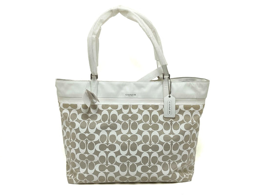 COACH Signature 29423 Tote Bag Canvas/Patent Leather Beige/White Tote Bag