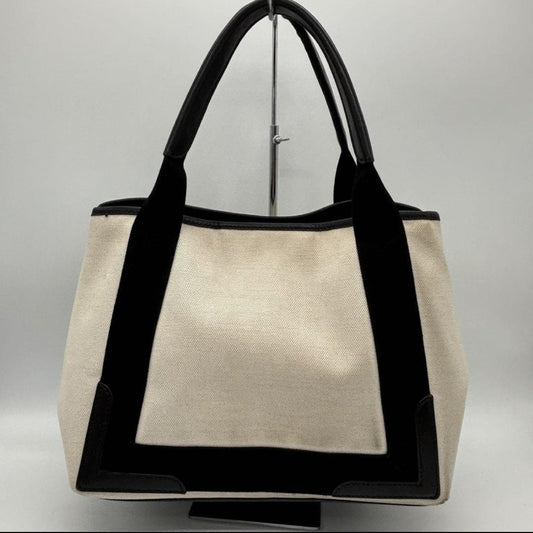 BALENCIAGA Navy Cabus Canvas Black White Tote Bag with Pouch