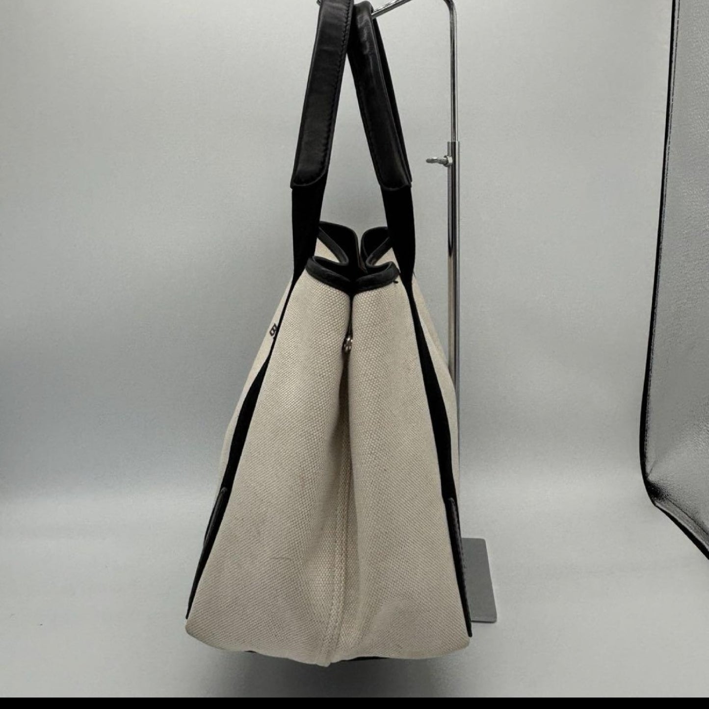 BALENCIAGA Navy Cabus Canvas Black White Tote Bag with Pouch