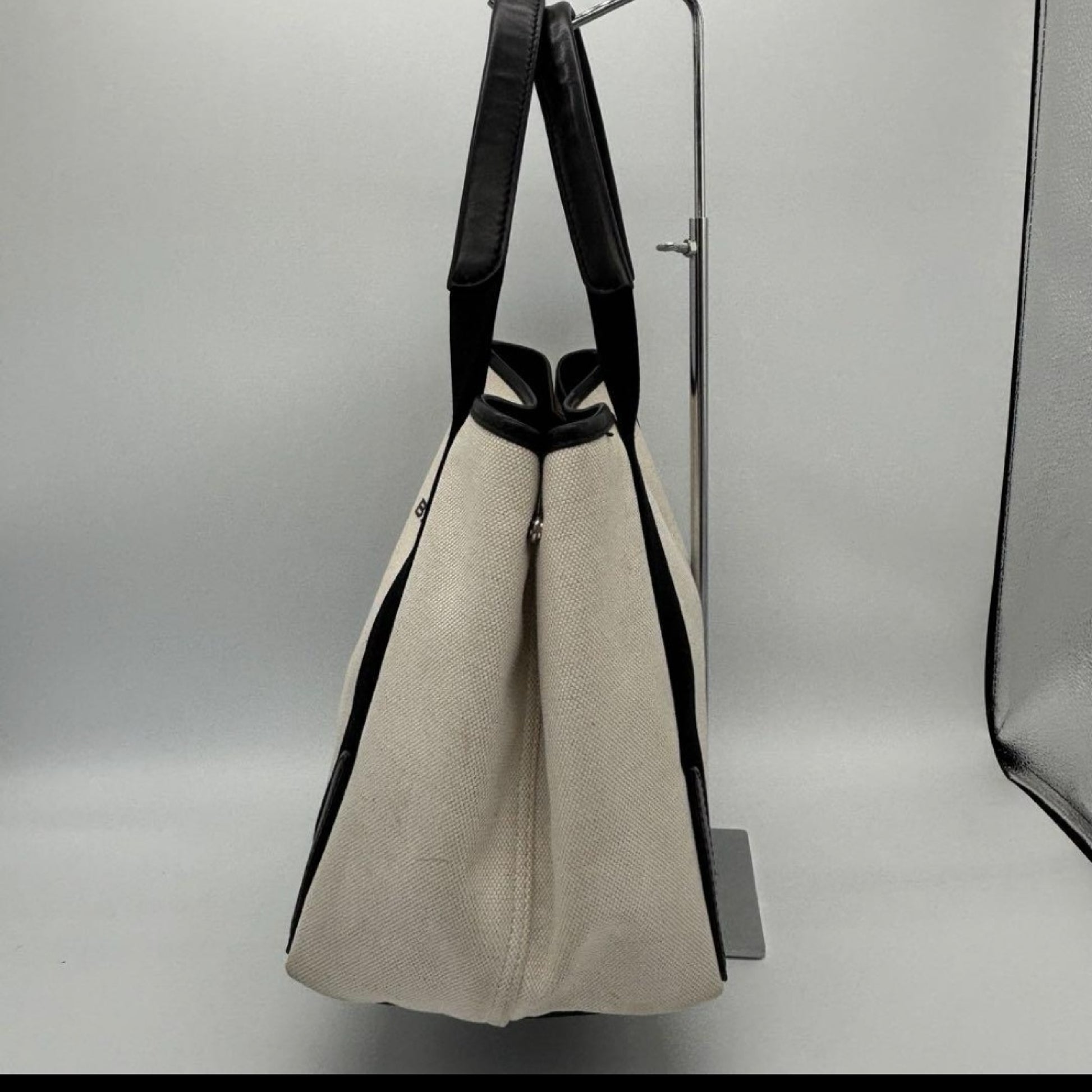 BALENCIAGA Navy Cabus Canvas Black White Tote Bag with Pouch