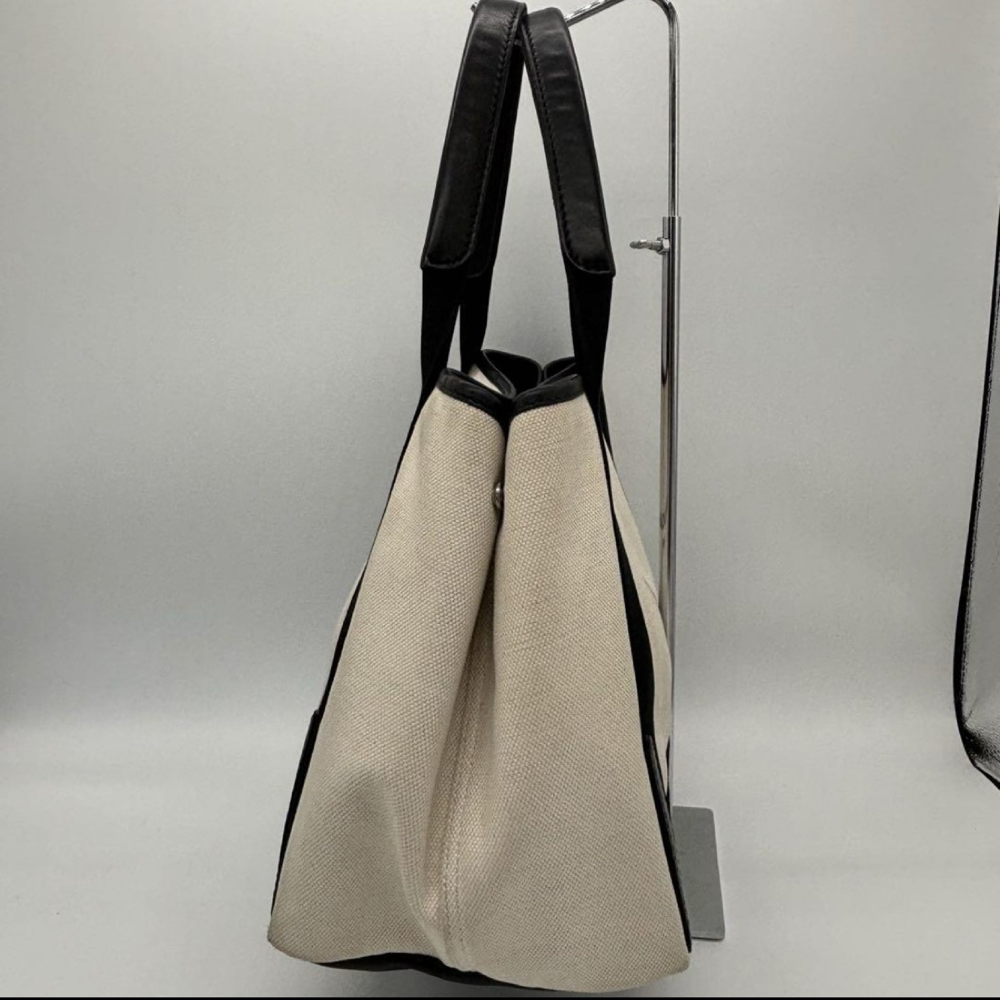 BALENCIAGA Navy Cabus Canvas Black White Tote Bag with Pouch