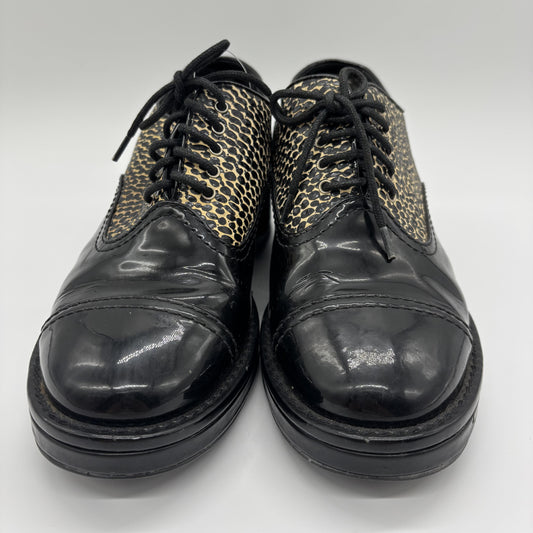 CHANEL Enamel Loafers Leopard x Black 37C Loafers