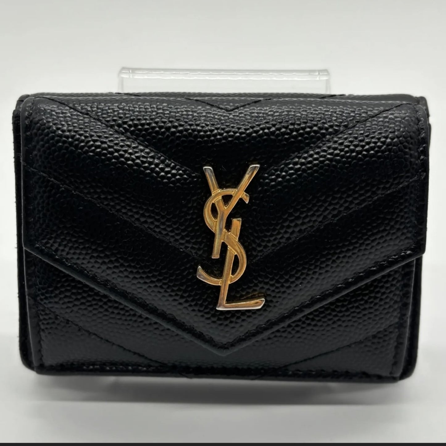 Yves Saint Laurent YSL Saint Laurent Cassandra Caviar Tri-Fold Compact Black Wallet