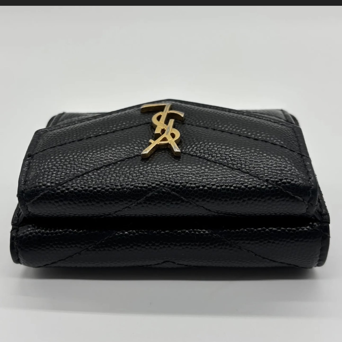 Yves Saint Laurent YSL Saint Laurent Cassandra Caviar Tri-Fold Compact Black Wallet