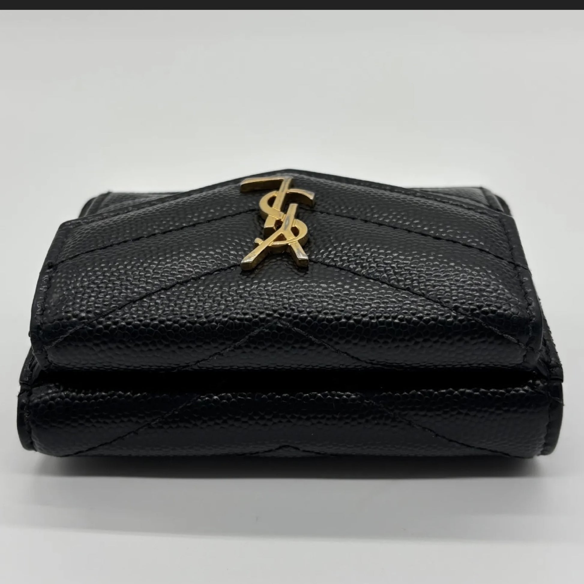 Yves Saint Laurent YSL Saint Laurent Cassandra Caviar Tri-Fold Compact Black Wallet