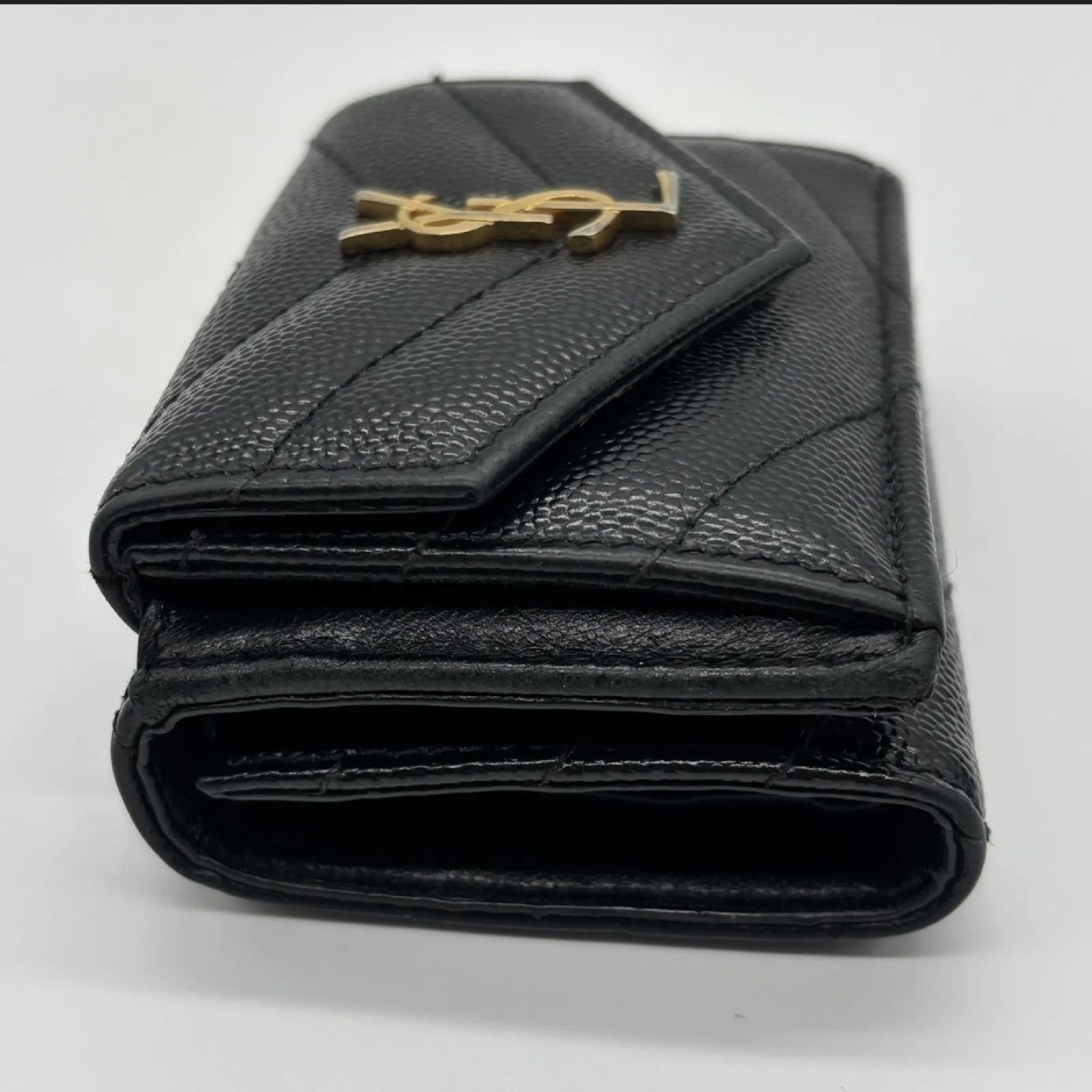 Yves Saint Laurent YSL Saint Laurent Cassandra Caviar Tri-Fold Compact Black Wallet