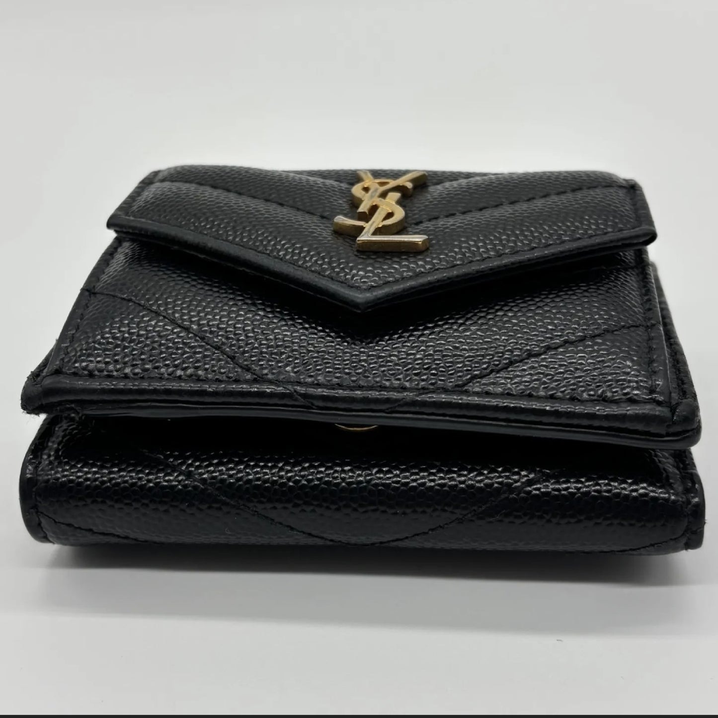 Yves Saint Laurent YSL Saint Laurent Cassandra Caviar Tri-Fold Compact Black Wallet