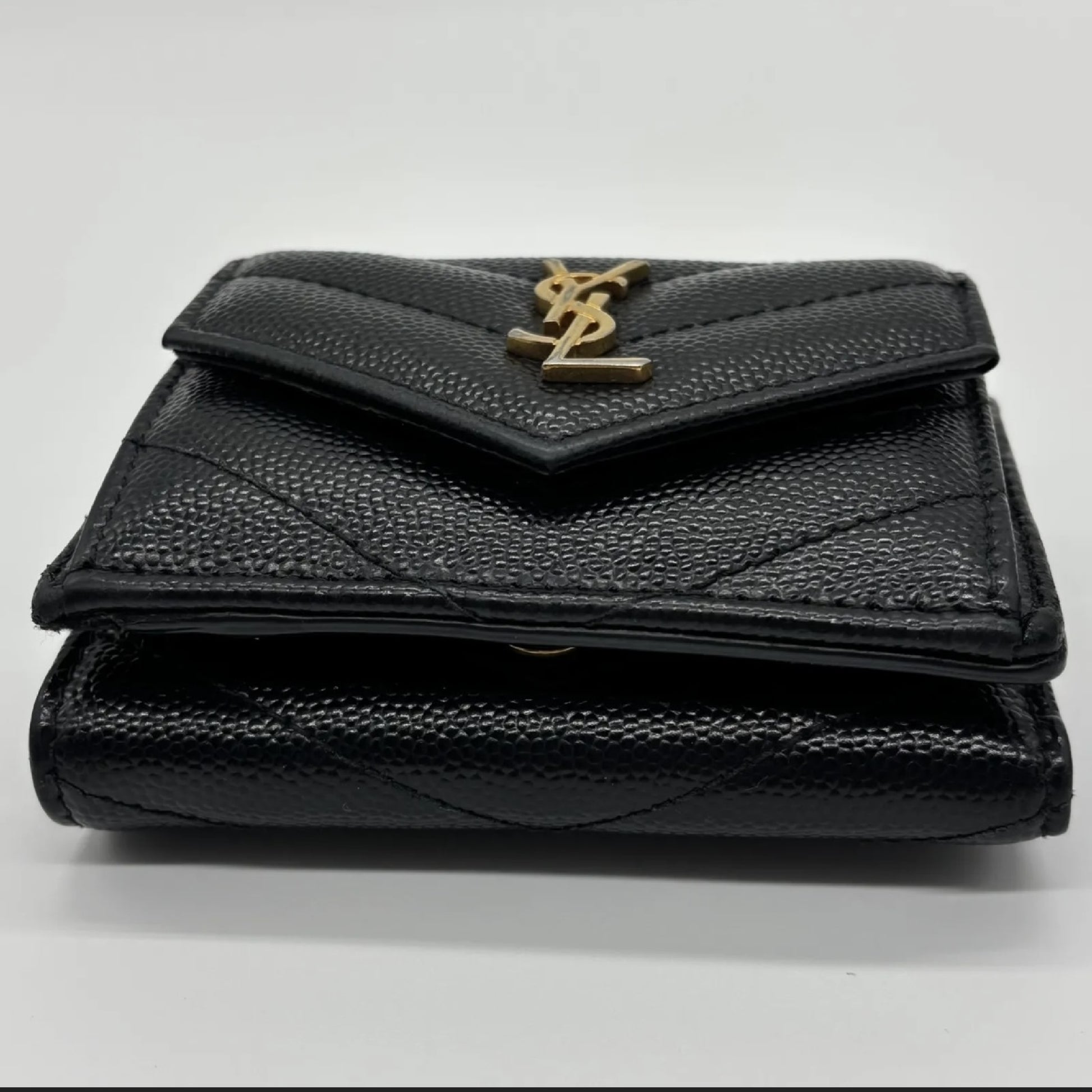 Yves Saint Laurent YSL Saint Laurent Cassandra Caviar Tri-Fold Compact Black Wallet