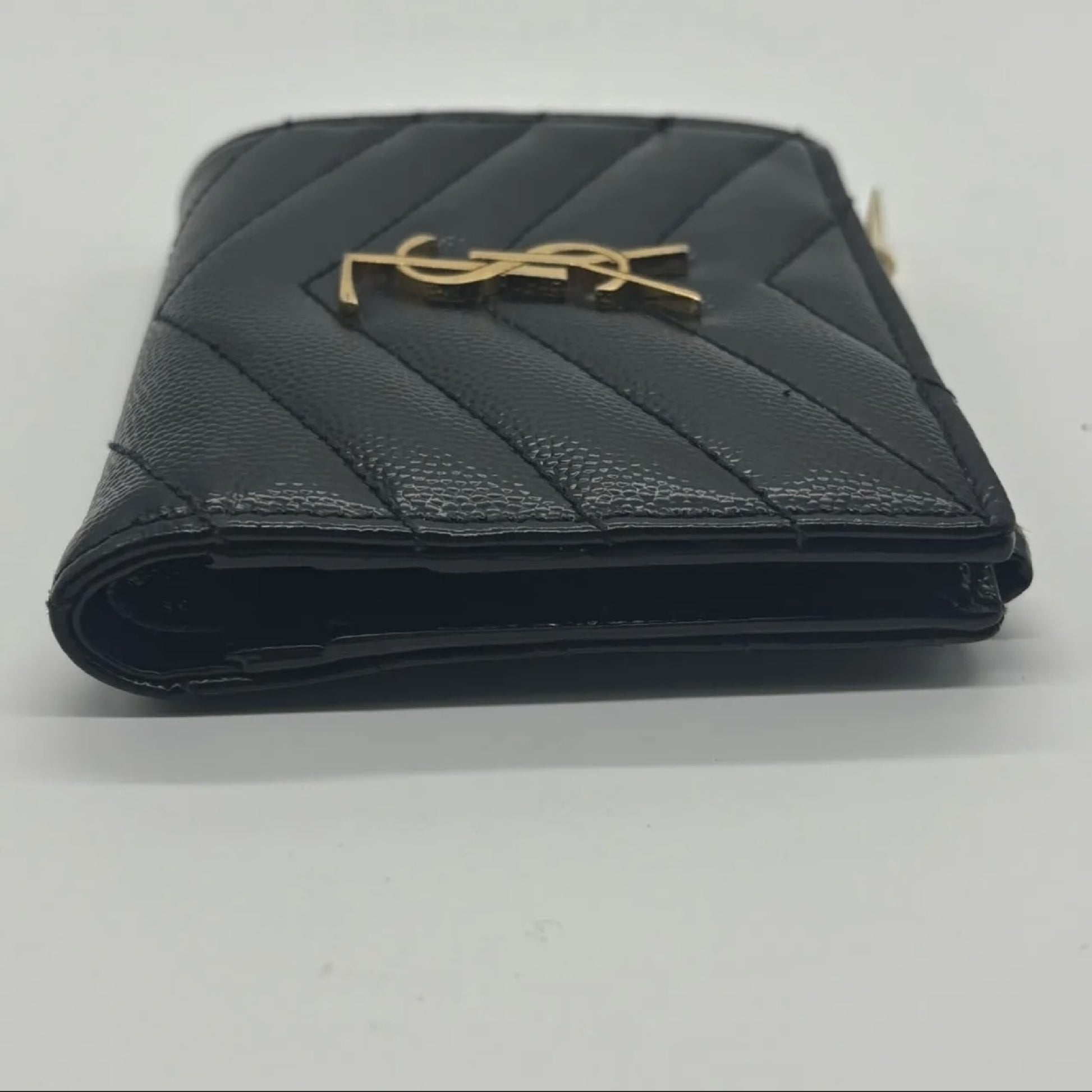 Yves Saint Laurent YSL Saint Laurent Caviar Bi-Fold Compact Leather Black Wallet