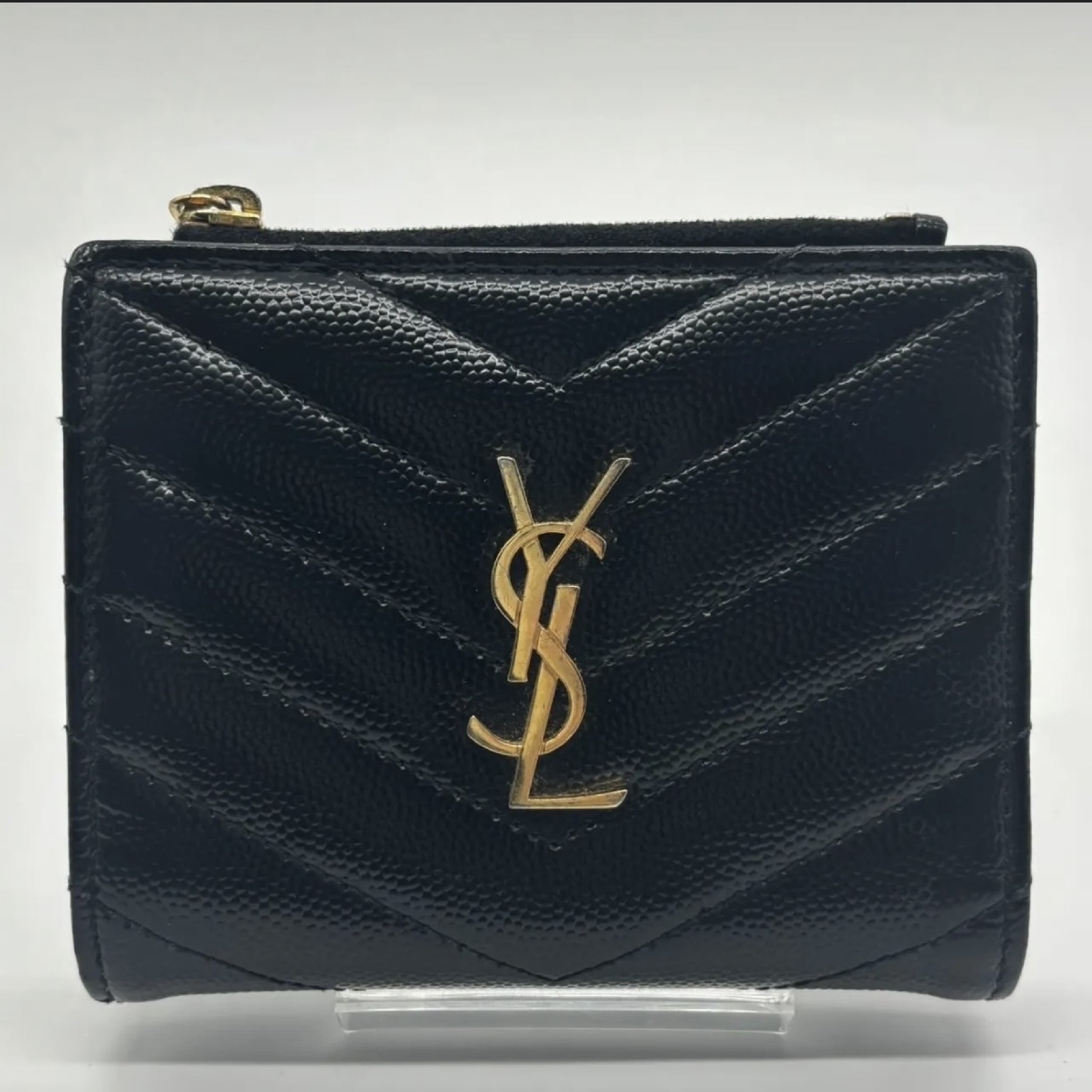 Yves Saint Laurent YSL Saint Laurent Caviar Bi-Fold Compact Leather Black Wallet