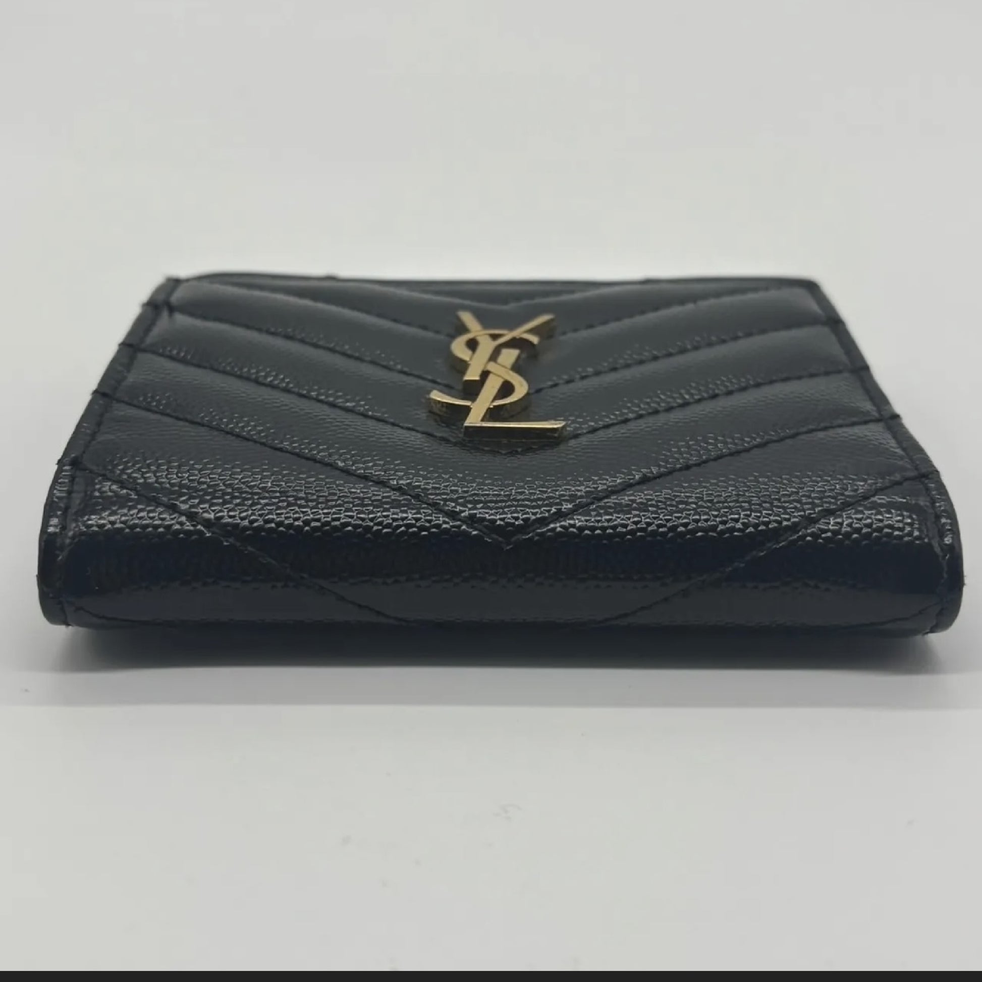 Yves Saint Laurent YSL Saint Laurent Caviar Bi-Fold Compact Leather Black Wallet