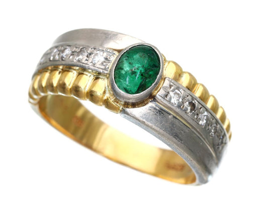 Cabochon Emerald 0.35ct D0.10ct K18/Pt900 6.9g Ring
