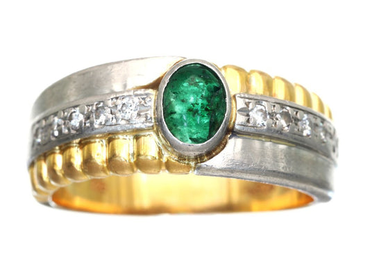 Cabochon Emerald 0.35ct D0.10ct K18/Pt900 6.9g Ring