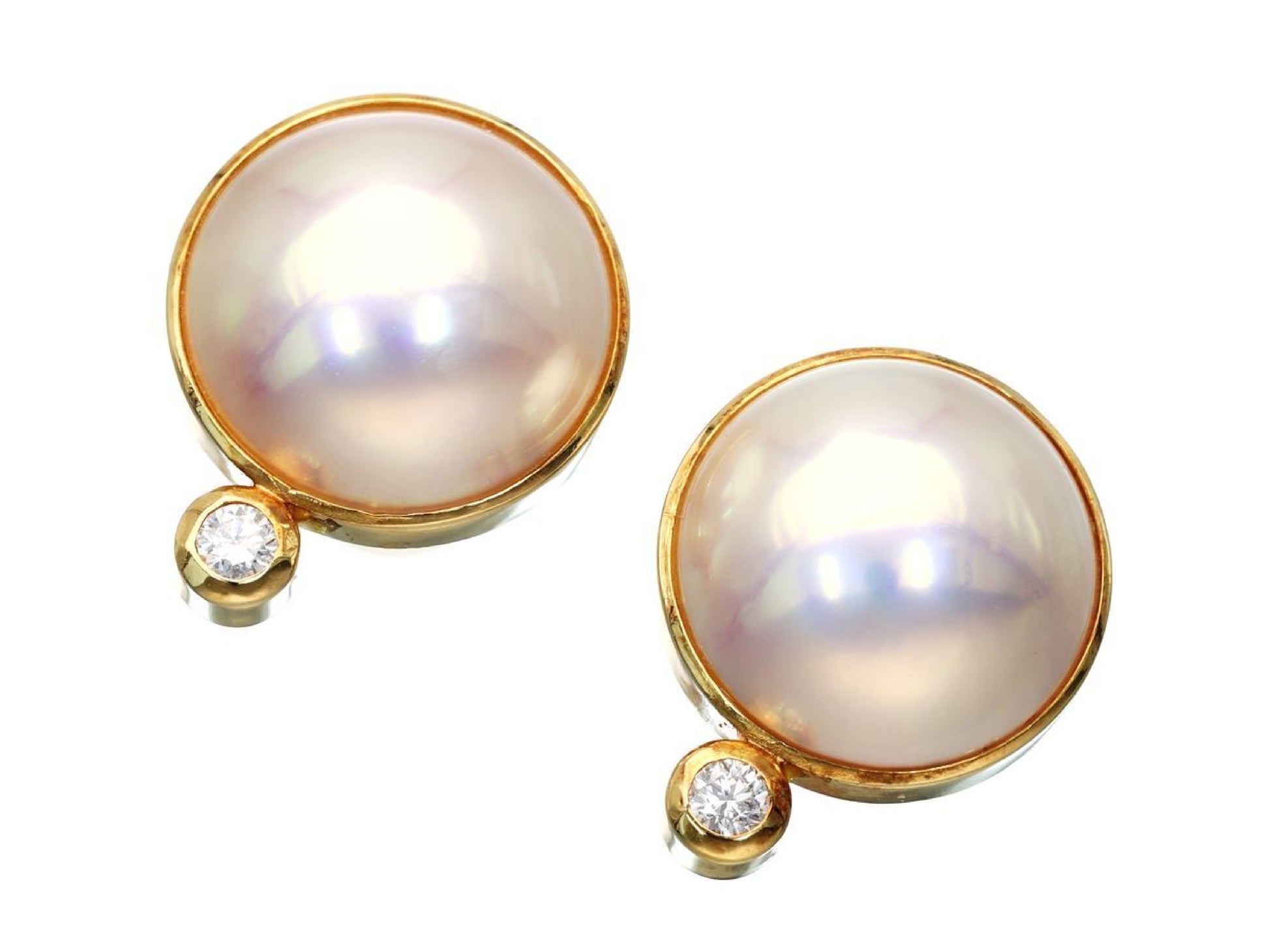 Mabe Pearl Diameter Approx. 12.2mm*2 D0.05/0.05ct K18 4.7g Earrings