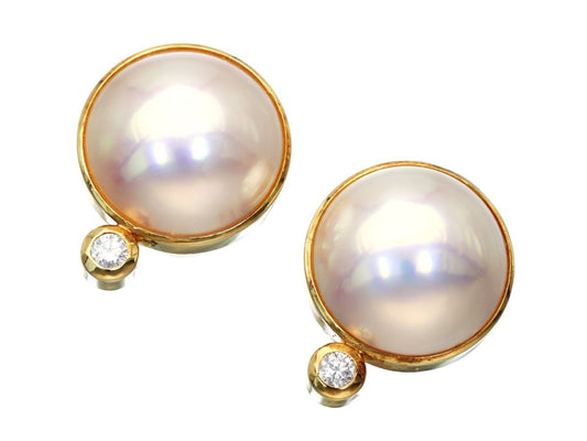 Mabe Pearl Diameter Approx. 12.2mm*2 D0.05/0.05ct K18 4.7g Earrings