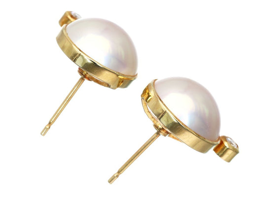 Mabe Pearl Diameter Approx. 12.2mm*2 D0.05/0.05ct K18 4.7g Earrings