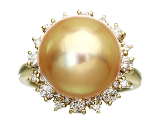 South Sea Golden Pearl, Diameter: Approx. 13.2mm, D0.69ct, 18K Gold, 8.9g, Ring