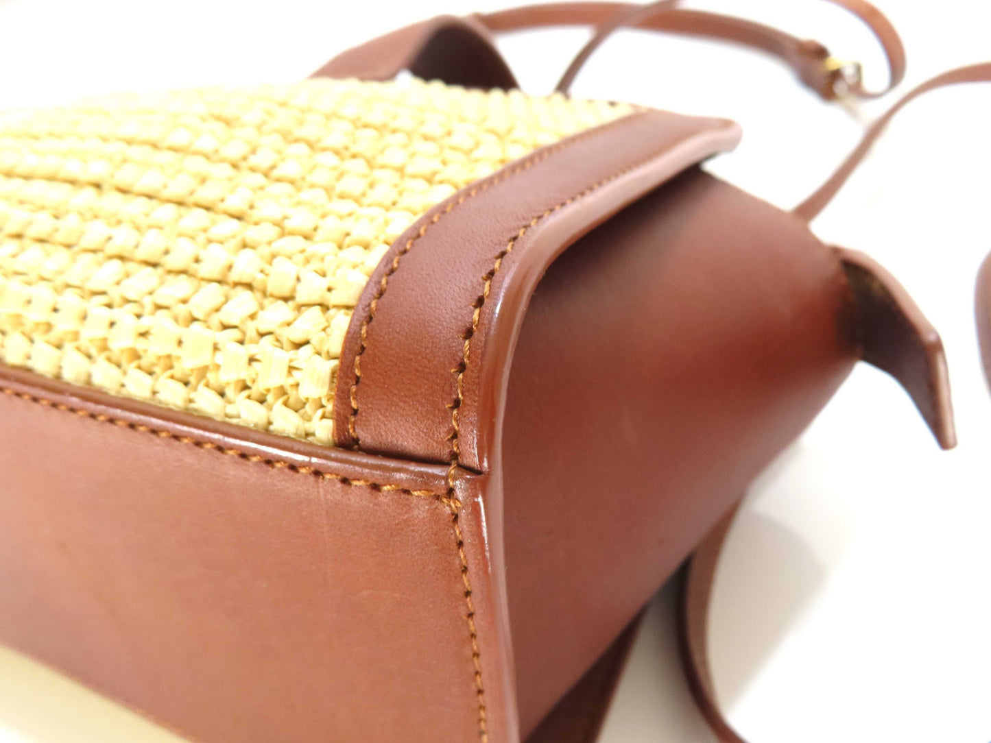 SAINT LAURENT SAINT LAURENT Downtown Cabass Raffia Leather/Brown Beige Shoulder Bag