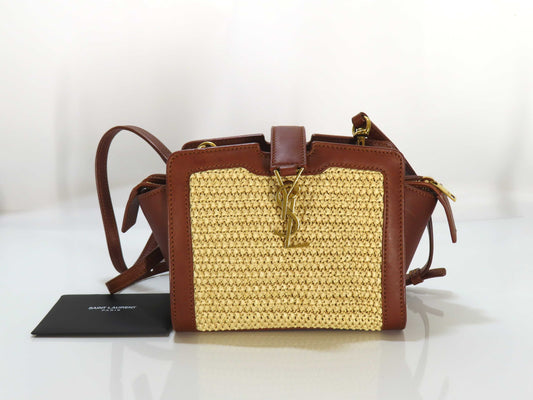 SAINT LAURENT SAINT LAURENT Downtown Cabass Raffia Leather/Brown Beige Shoulder Bag